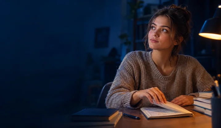 Réalisation : une étudiante lève les yeux de son cahier, vidéo « Formateurs : un geste à donner à vos apprenants pour savoir où ils en sont »