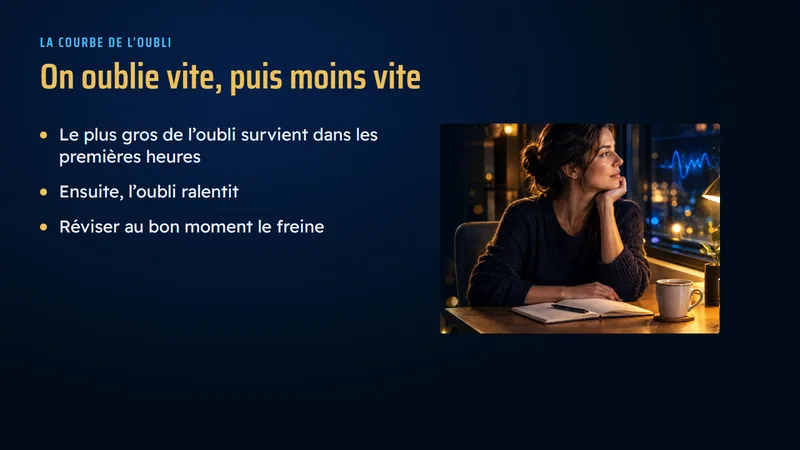Version piégée : à la place de la courbe, une belle photo d'une femme pensive devant une fenêtre, une tasse de thé à côté d'elle.
