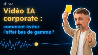 Vignette de la vidéo : « Vidéo IA corporate : comment éviter l’effet bas de gamme ? », à côté de Michaël en arbitre, sifflet aux lèvres et carton jaune levé, au-dessus d’un signal qui passe du désordre au calme