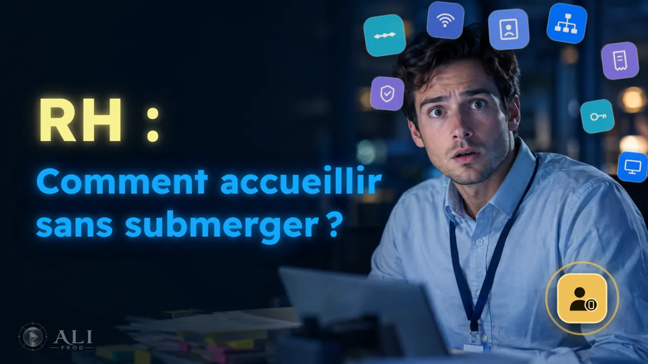 Vignette de la vidéo : « RH : comment accueillir sans submerger ? », un nouvel arrivant effaré sous des pastilles d’informations