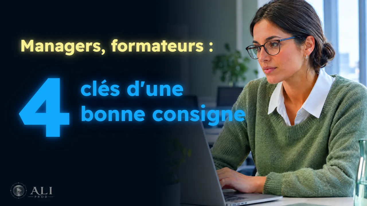 Vignette de la vidéo : « Managers, formateurs : 4 clés d’une bonne consigne », à côté d’une collaboratrice devant son ordinateur portable